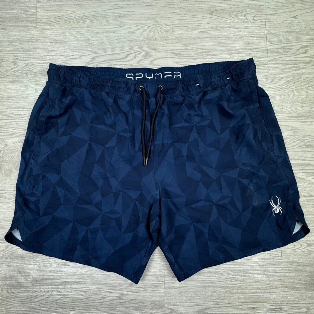 Spyder Men's Swim Trunks Geometric Navy Blue XXL Board Shorts Drawstring Pockets